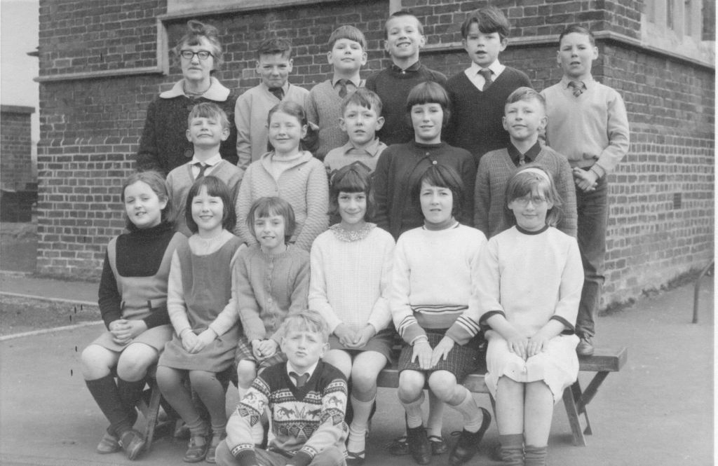 Pupils and teachers at Hankelow Primary School in approximately 1964