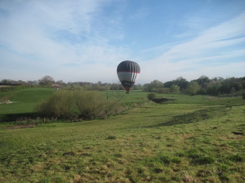 A balloon just misses landing in Hankelow Parish in Spring 2013 - nearly there, but crossing the boundary