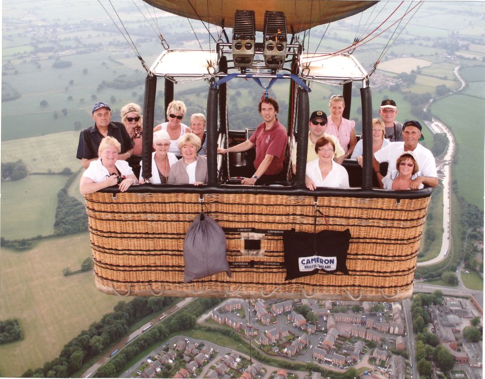 Elaine Whitehurst enjoys her balloon flight won as 1st prize in the Hankelow 2009 village fete raffle